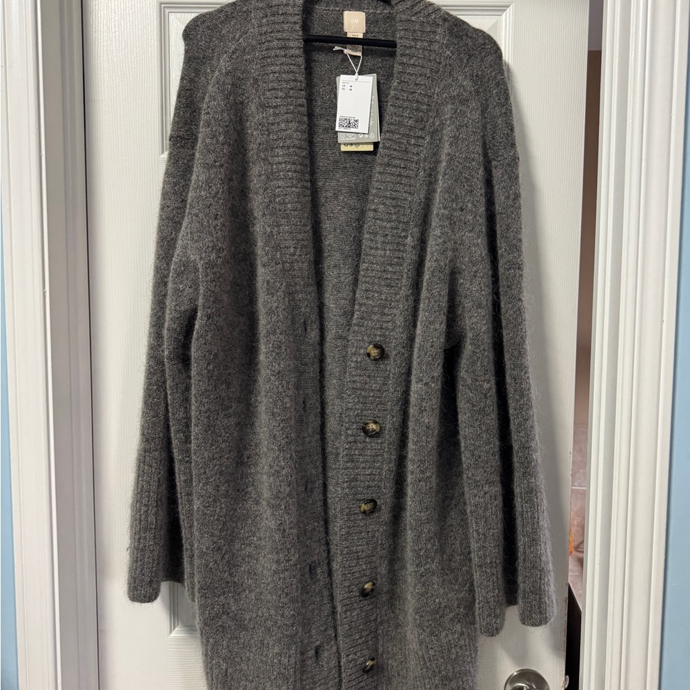 H&M Wool Charcoal Button-Up Cardigan